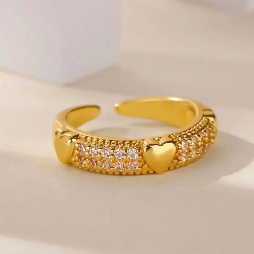 

Classic Luxury Zircon Heart Rings For Women 18K Gold Plated Heart Opening Ring Wedding Aesthetic Christmas Jewelry Gift