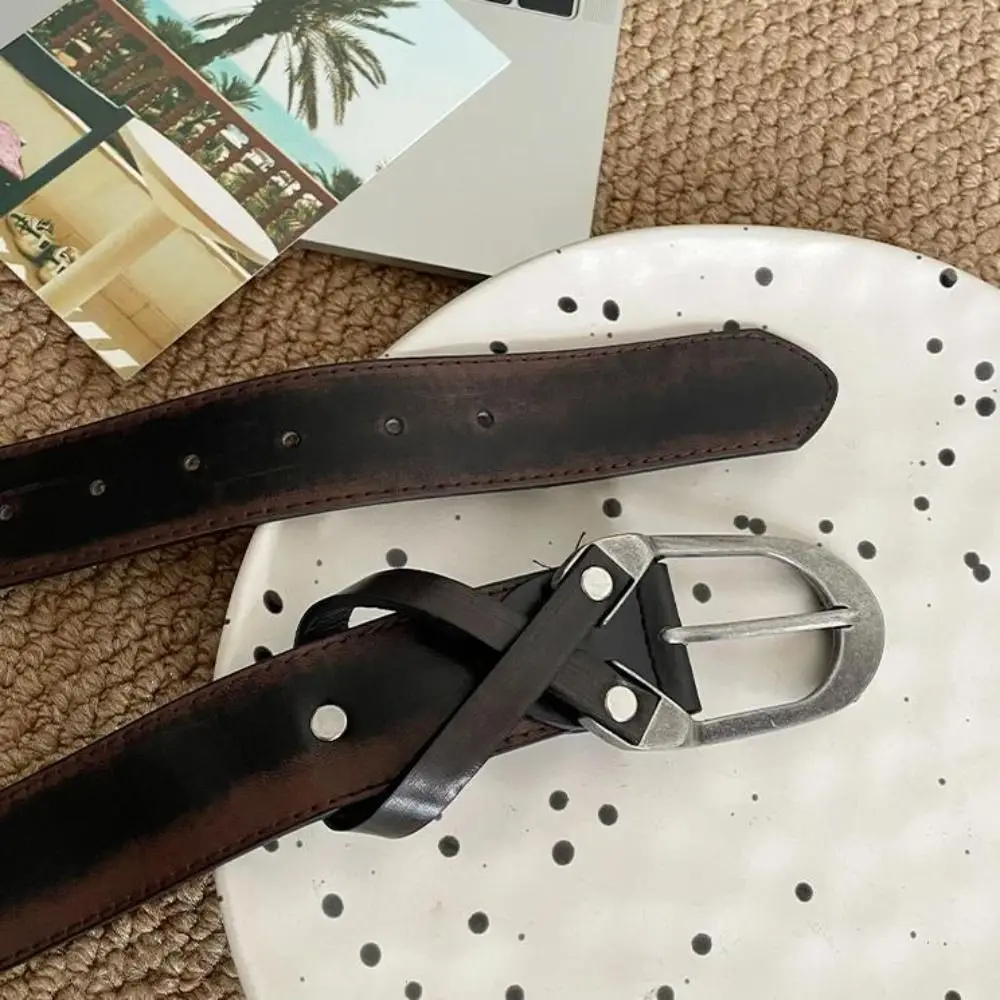 حزام نسائي كلاسيكي عتيق Y2k من جلد البولي يوريثان حزام خصر متقاطع أسود وبني فستان فاسق حزام جينز بنات حار