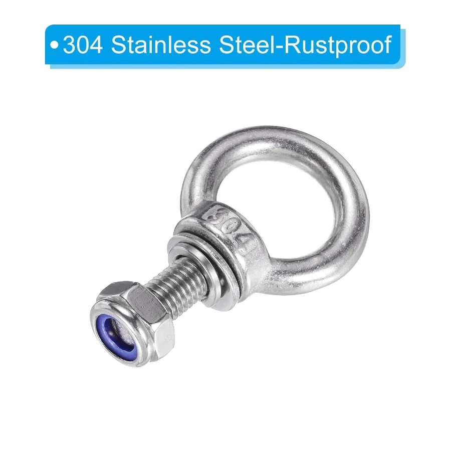 Bullone a occhiello per spalla di sollevamento M10 x 25 mm 2 pezzi Anello di sollevamento in acciaio inossidabile 304 Bullone filettato con dadi Washe per appendere amaca