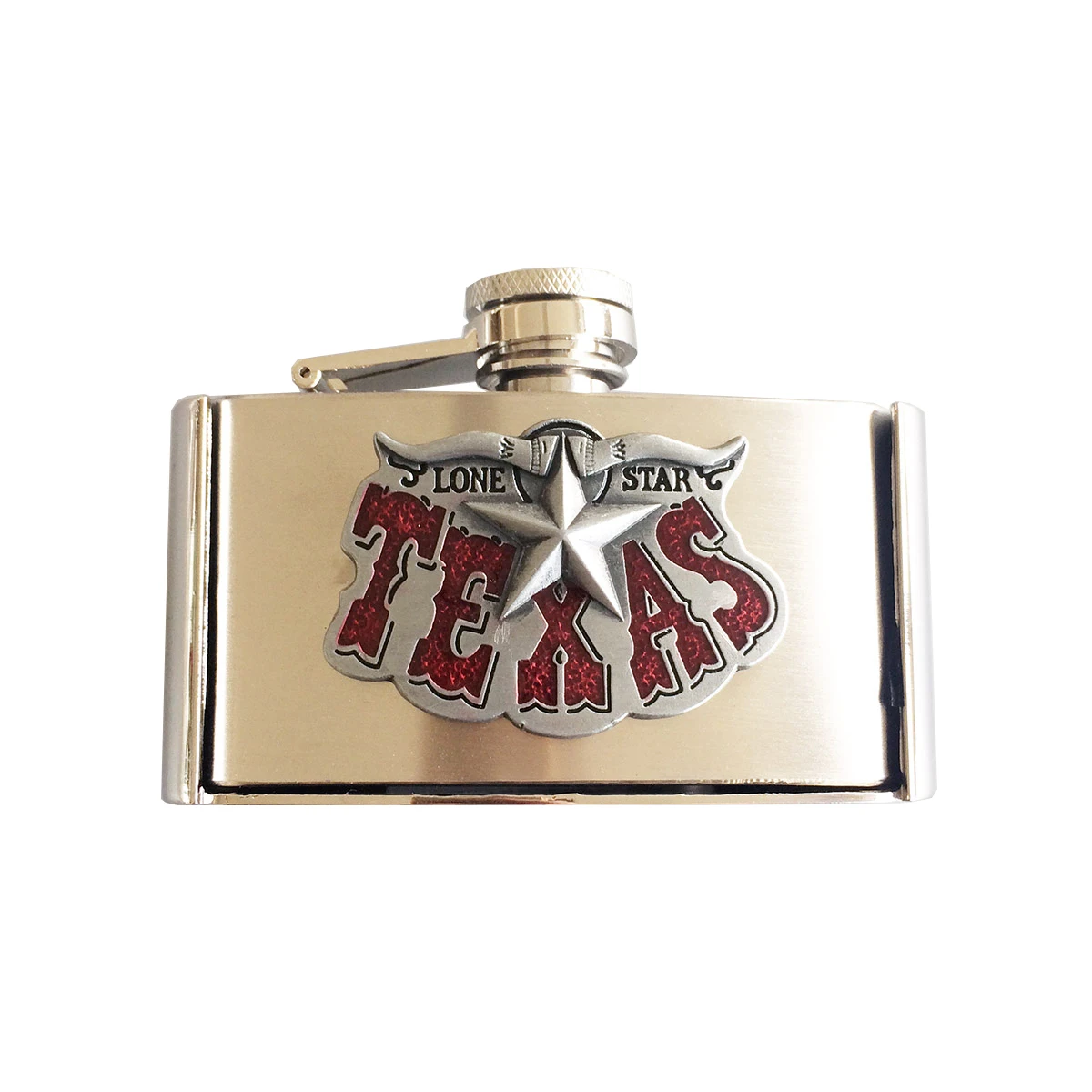 Enamel Long Horn Star Three Ounce Stainless Steel Flask Belt Buckle Free Shipping