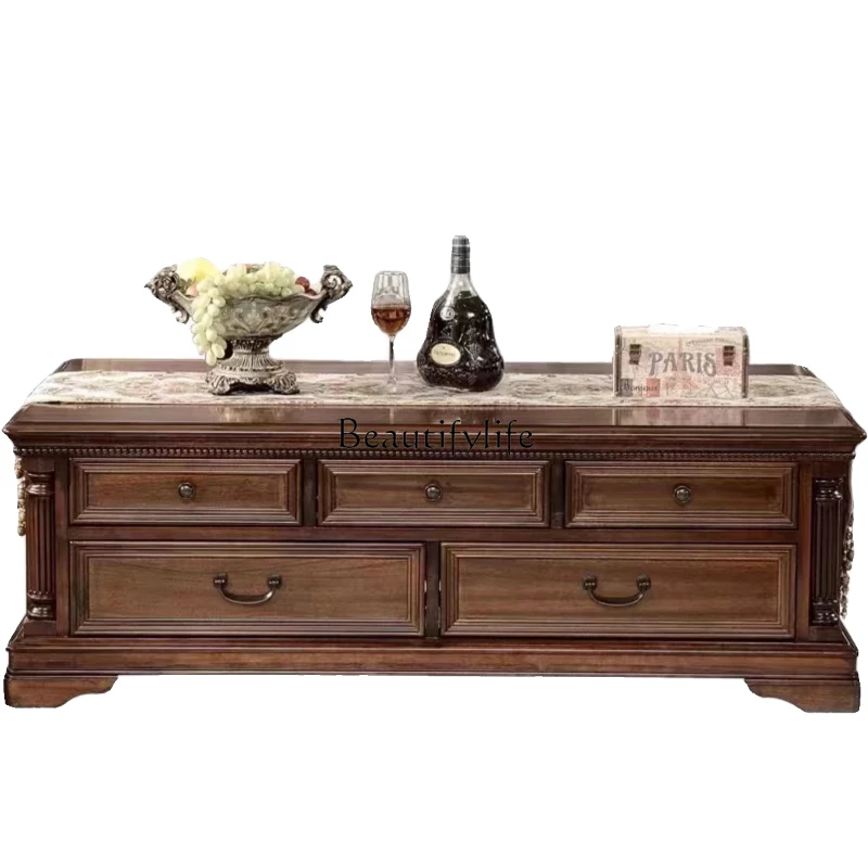 

American solid wood coffee table rectangular tea table with storage coffee table small apartment
