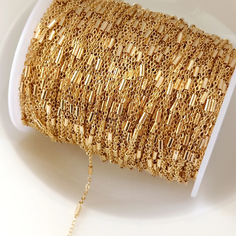 2 Meters Brass Coated Gold Flat 0-interval Pipe Chain DIY Fashion Jewelry Making Necklace, Bracelet, Luggage Accessories