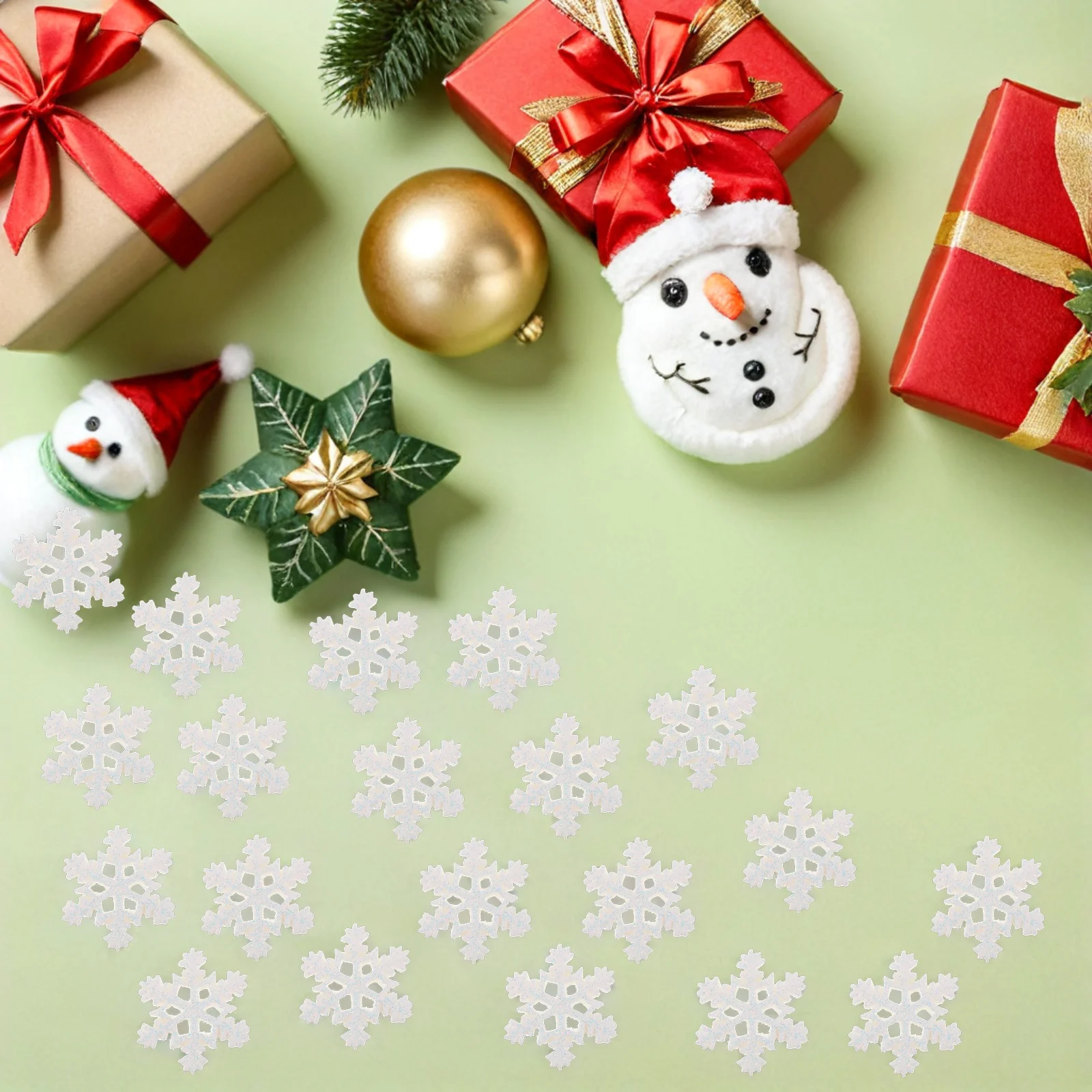 

100Pcs Snowflake Decorations Mini White Glitter Resin Snowflakes Christmas DIY Crafts Winter Holiday Table Decor Party Ornaments