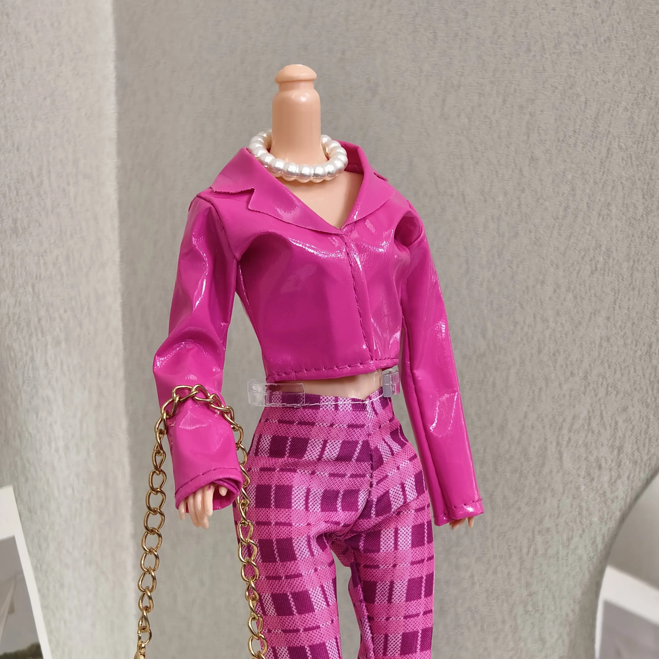 30 سنتيمتر ملابس دمى اكسسوارات موضة بابي الوردي سترة جلدية + السراويل + قلادة + مجموعة أحذية ل 1/6 BJD عارضة أزياء دمية #4