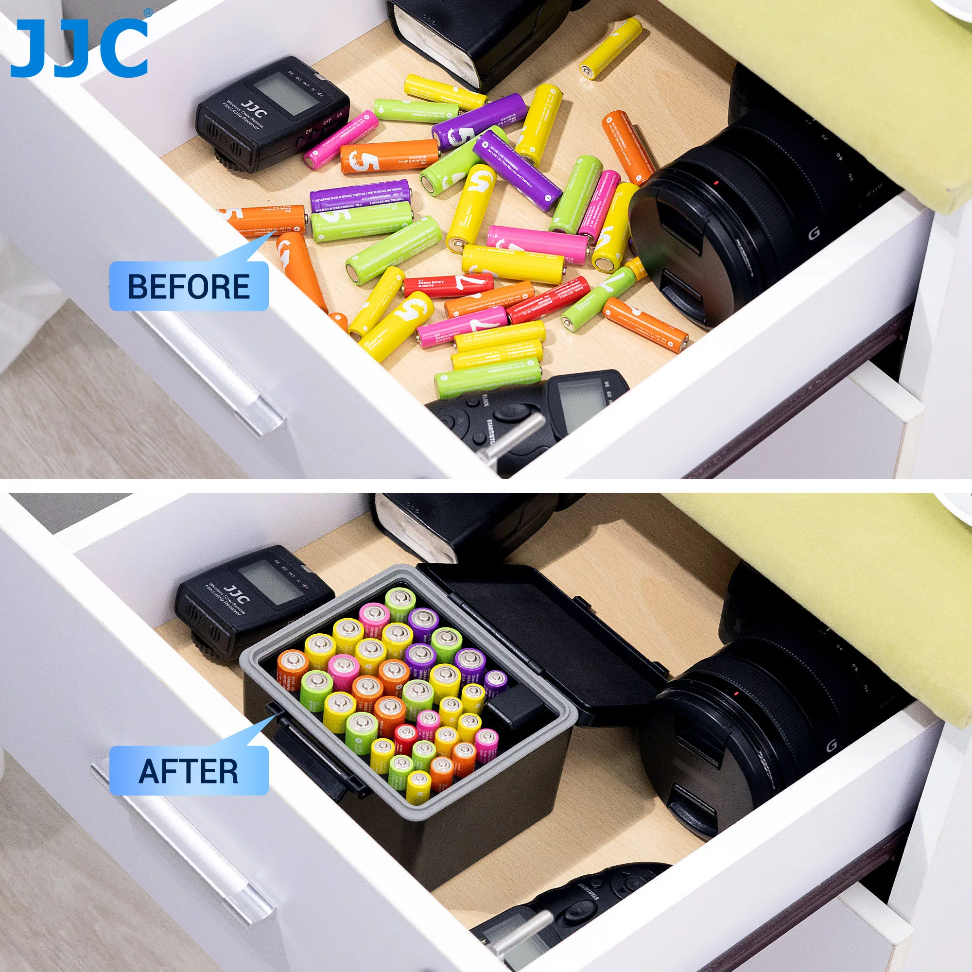 JJC AA AAA Battery Organizer Storage Case Battery Case for 18650/ AA/ AAA Batteries Waterproof Shockproof 18650 Case Storage Box