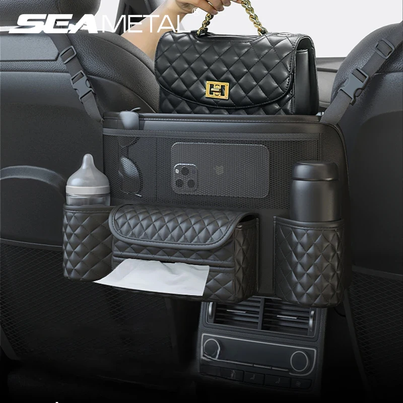 SEAMETAL Car Center Console Organizer Luxury PU Leather Seat Back Storage Bag All in One Storage Pocket Handbag Holder for Women