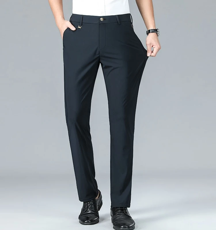 

Pierre Cardin Men's Casual Pants Summer Ice Silk Thin Elastic Busin Casual mid Waist Straight Leg Pants Tailored Fit