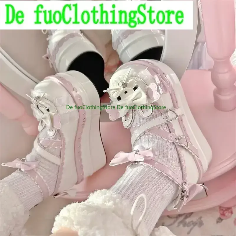 College Lolita Shoes Sweet Girl Cute Bow Kawaii Platform Shoes Spring New Daily Y2k Leather Shoes Elegant Lo Pumps