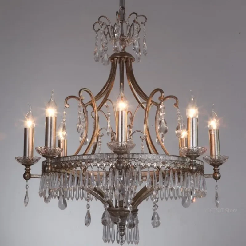 GHJUYIOL Champagne Silver Foil Crystal Chandelier Living Room Dining Room Study Room Lamp Villa Auditorium Lamp Hotel