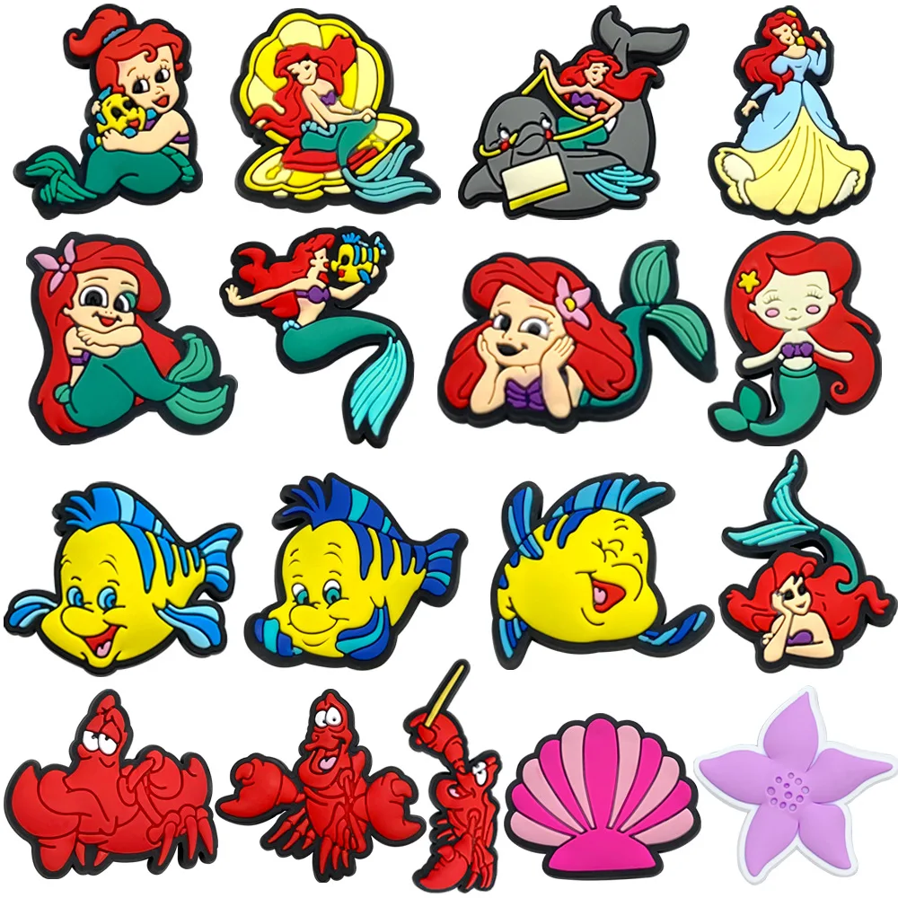 New 1/17pcs Cute Cartoon Little Mermaid Ocean Sea Creature PVC Shoe Charms For Slides Sandals DIY Clog Decor Ornaments Girls