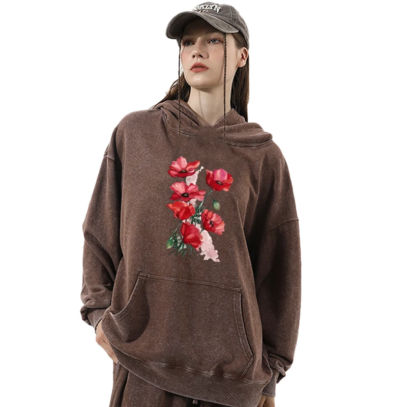 سويت شيرت نسائي بغطاء للرأس، نسخة سميكة. ضروري للتدفئة في الخريف والشتاء. نمط الأزهار حيوية وأنيقة. #2