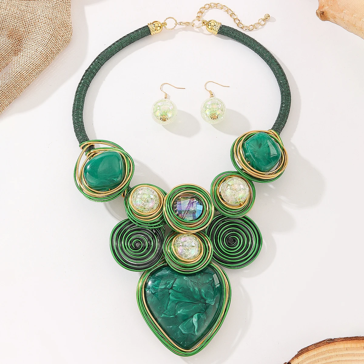 Statement Jewelry Set, Handmade Woven Necklace and Earrings