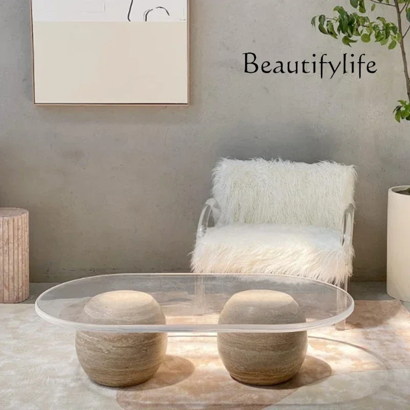 Living Room Simple Tea Table Silent Style Marble decoración hogar  Nordic Creative Natural Cave Stone Tea Table Light Luxury
