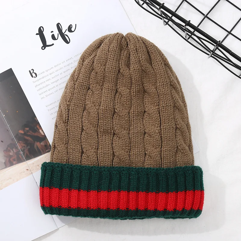 Winter Warm Pullover Hat for Women\'s Twist and Velvet Beanie Fashion Stretch Knit Sweater Hat Hot Stripes Casual Cap for Men