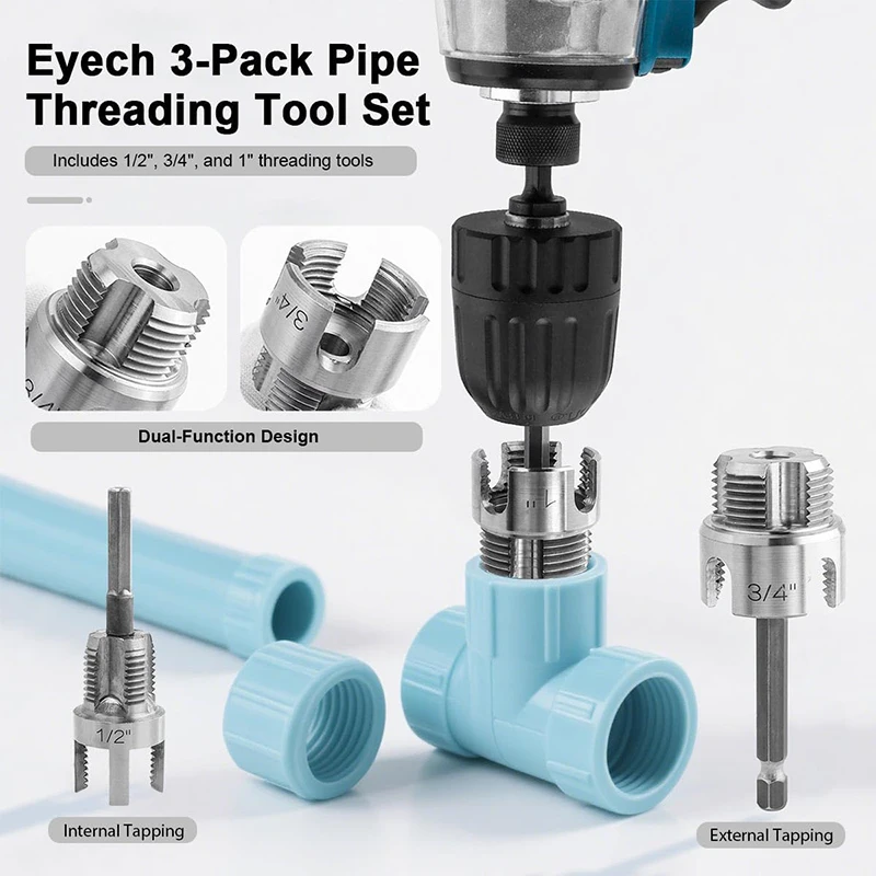 Kohlenstoffstahl Hochleistungs-PVC/Kunststoff-Rohrgewindeschneidwerkzeug-Set mit 1/2"/3/4"/1" Außen-/Innengewinden, geeignet für PPR-, MPP-, PVC-Rohre