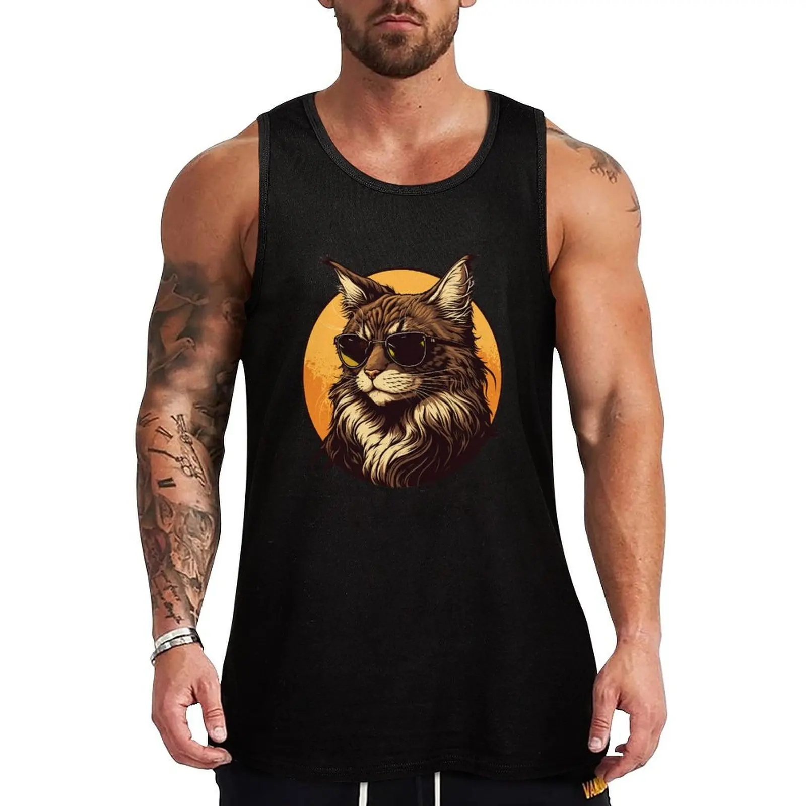 

Cat on shades 6 Tank Top Thin Breathable Tank Top Summer Cool Sleeveless Top