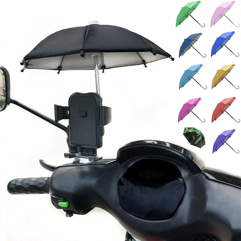 Motorcycle Mobile Phone Holder Sunshade Umbrella Portable Waterproof Polyester Mini Umbrella Decoration Accessories Wholesale