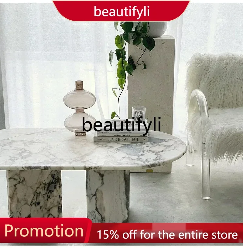 

X188 Nordic light luxury natural marble coffee table living room villa model room designer home high-end modern creativity