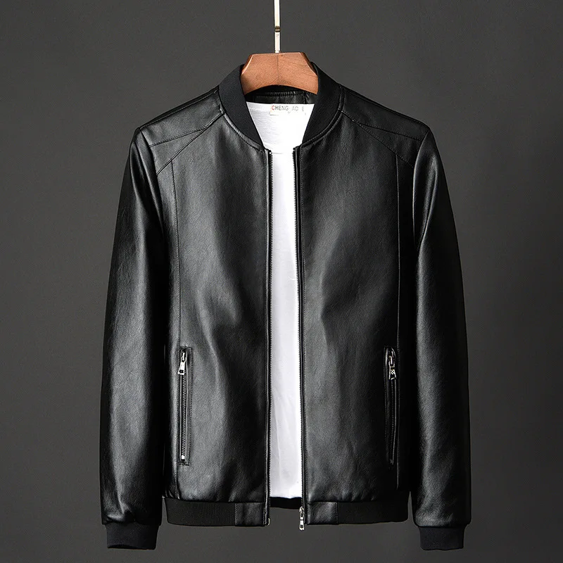 2023 Autumn New Men Black Biker PU Leather Coat Korean Fashion Men Pu Leather Jacket Trend Casual Fit Slim Baseball Clothes 8Xl