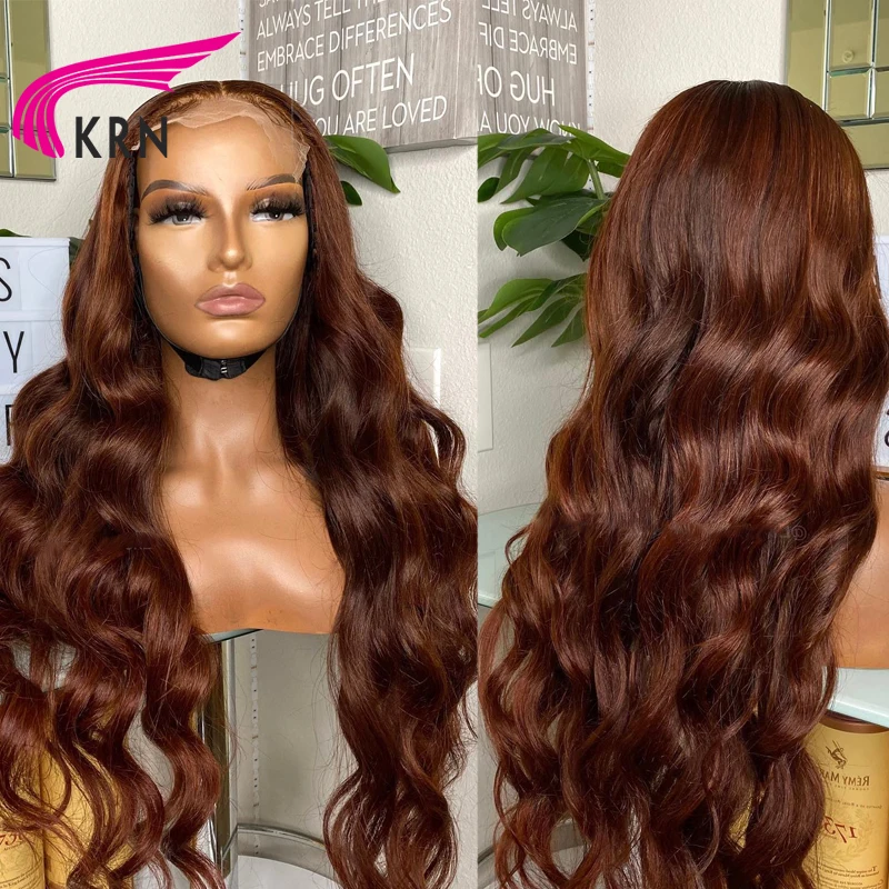 KRN  Chocolate Brown Transparent Lace Frontal Wig Brown Color 13X4 Body Wave Lace Front Wig Brazlian Remy Wigs For Human Women