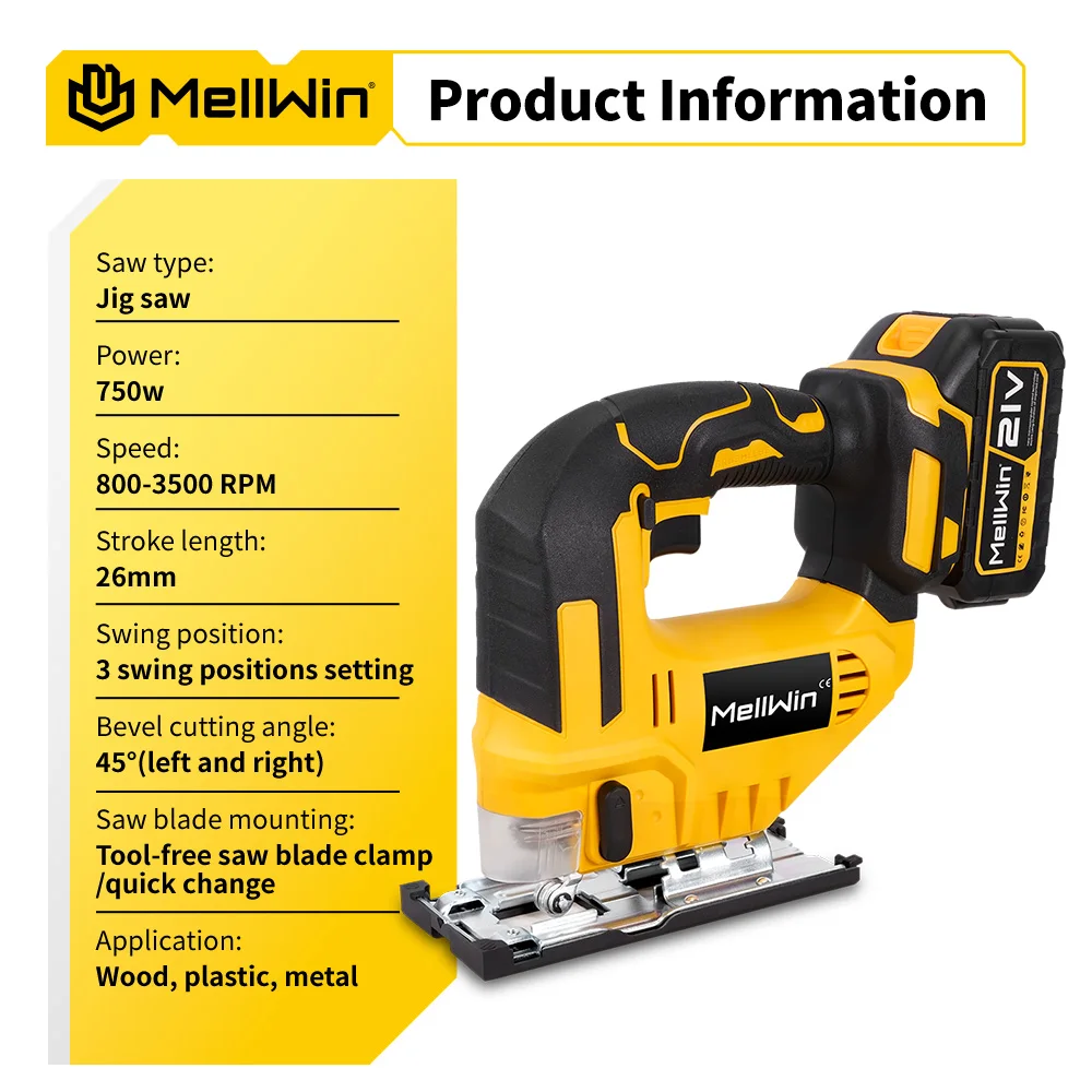 منشار كهربائي MELLWIN 3500 دورة في الدقيقة 31 مع شفرة منحنية لاسلكية أداة نجارة متعددة الوظائف لدبوس بطارية ماكيتا 18 فولت