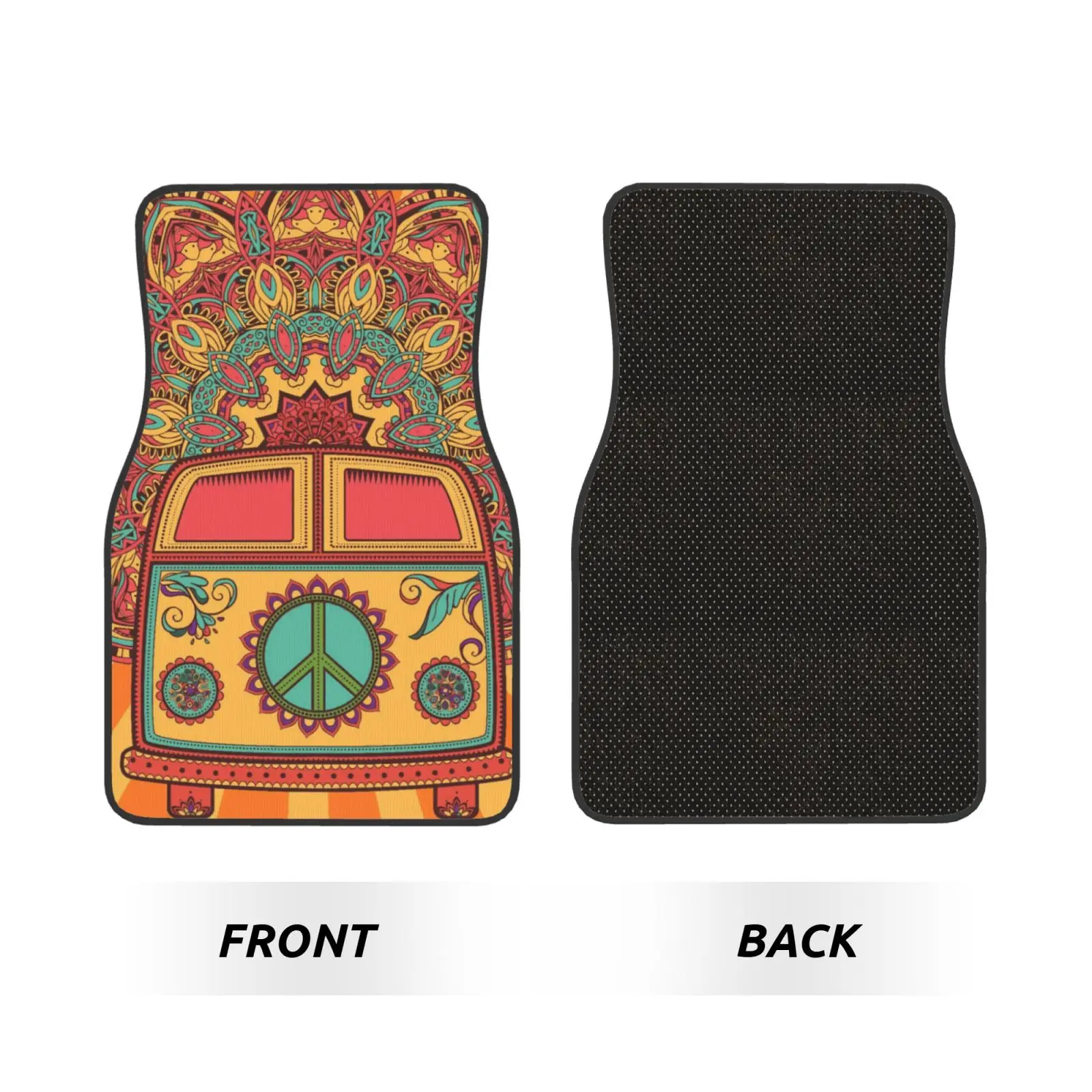 Yellow School Bus Print Car Floor Mats Non-Slip Carpets Rugs Front & Rear Car Foot Mats Set of 4 Pcs Auto Accessories Decor