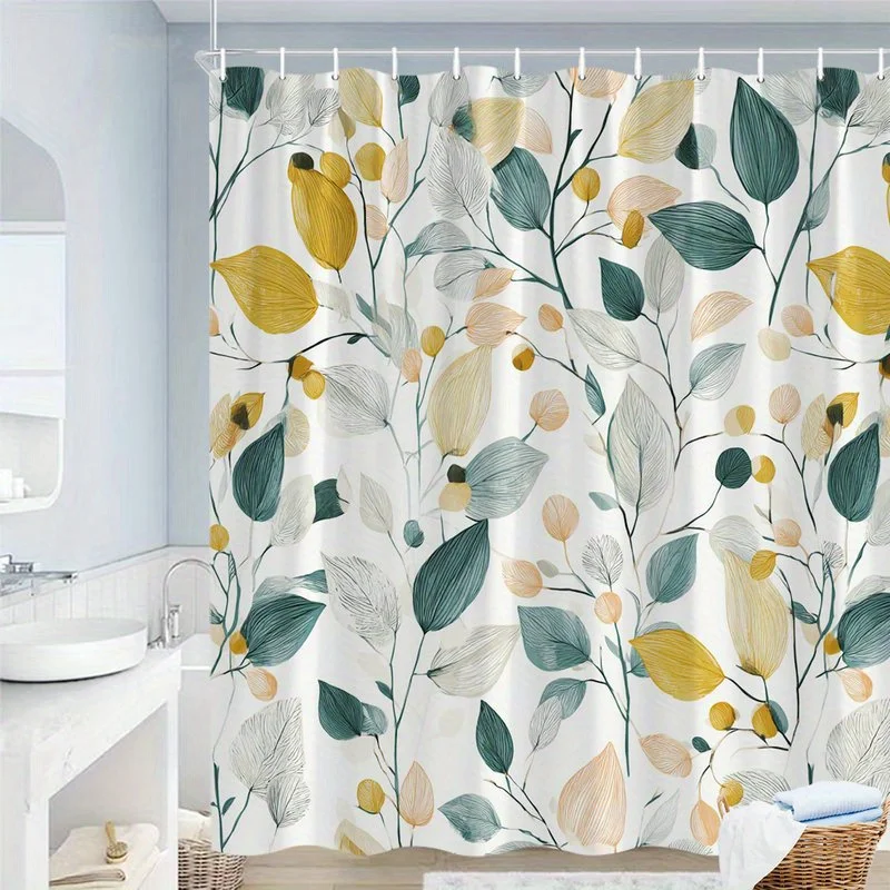 

1 шт. занавеска для душа с рисунком листьев растений, полиэфирная ткань, можно стирать в машине, подходит для украшения ванной комнаты