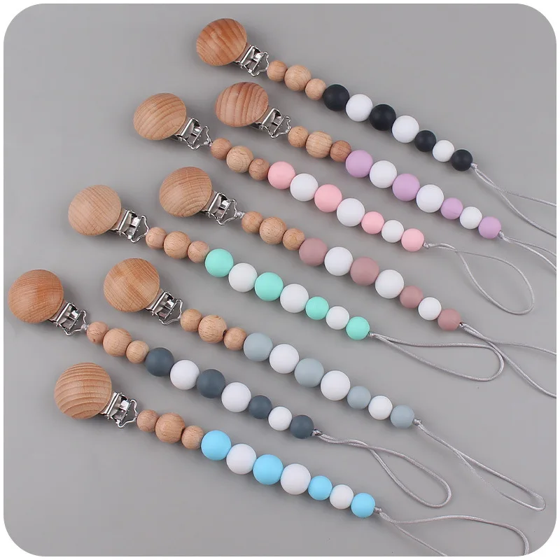 ABCPICK Silicone Beads Pacifier Clips Chain Nipple Holder Teething Clips for Infant Toddler Shower Gift Teething Toy