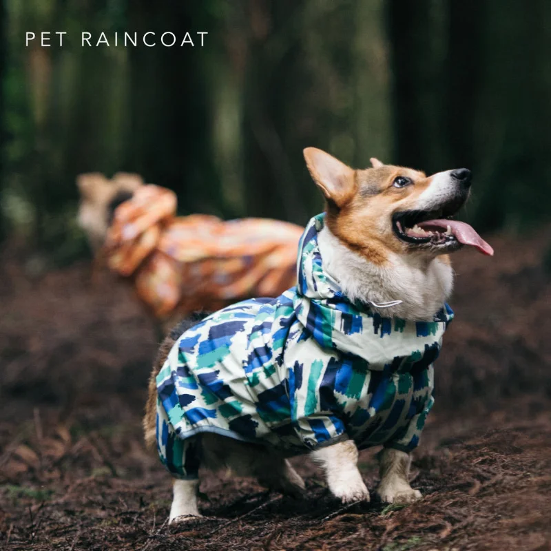 

Dog Four-legged Raincoat Waterproof Hooded Rainy Day Corgi Medium Dog Jumpsuit Poncho Pet Clothes