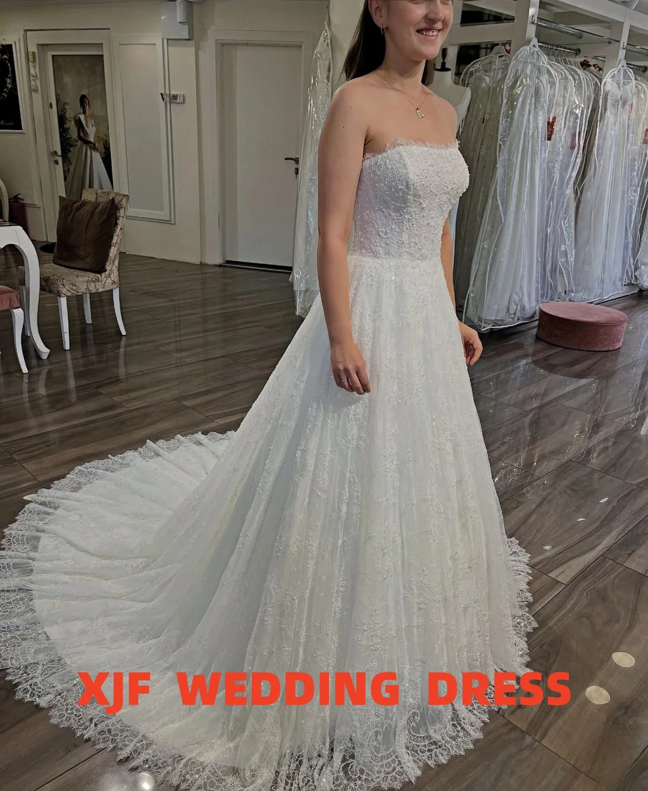 

Элегантное свадебное платье трапециевидной формы без бретелек без рукавов по индивидуальному заказу, расшитое бисером, свадебные платья, свадебные платья