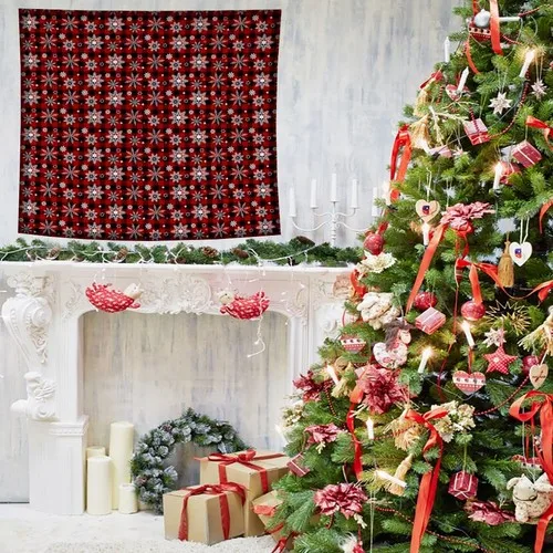 Henge Christmas Christmas Red Black Plaid Pattern Snowflake Wall Cover image 3