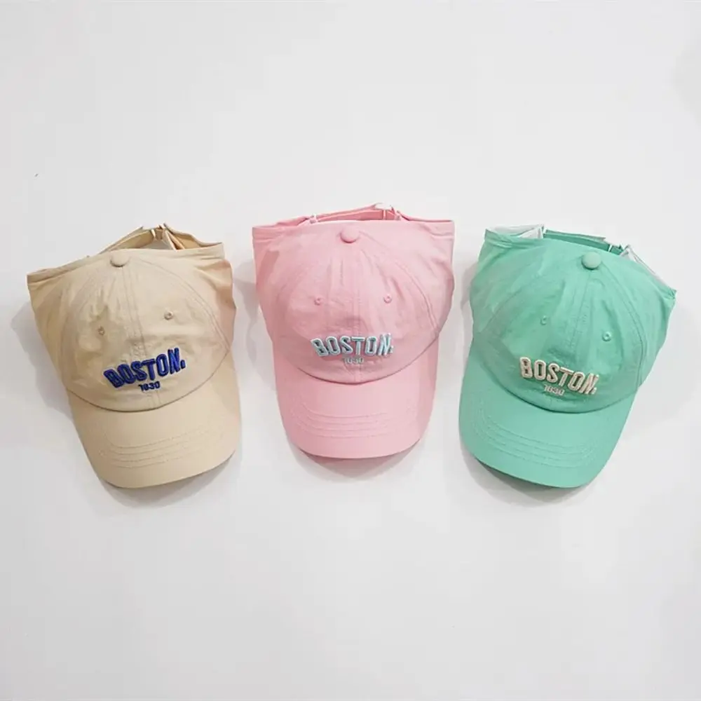 Korean Style Half Empty Top Hat Letter Embroidery Quick-dry Summer Sunhat No Top Beach Hat Anti-UV Sun Hat Children's Visor Hat