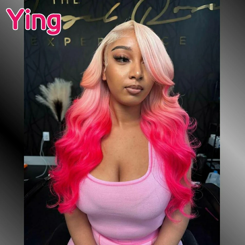 

Ying Hair Omber Blonde Pink 13x6 Lace Front Human Hair Wigs Brazilian Remy 613 Honey Blonde Body Wave 13x4 Lace Frontal Wigs