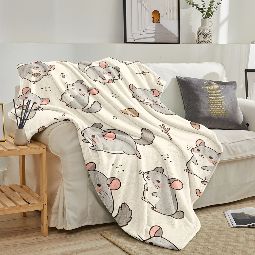 Cream Chinchillas Acorns Flannel Blanket Warm Soft Halloween Christmas Decorative Couch Warm Cozy All-Season Gift