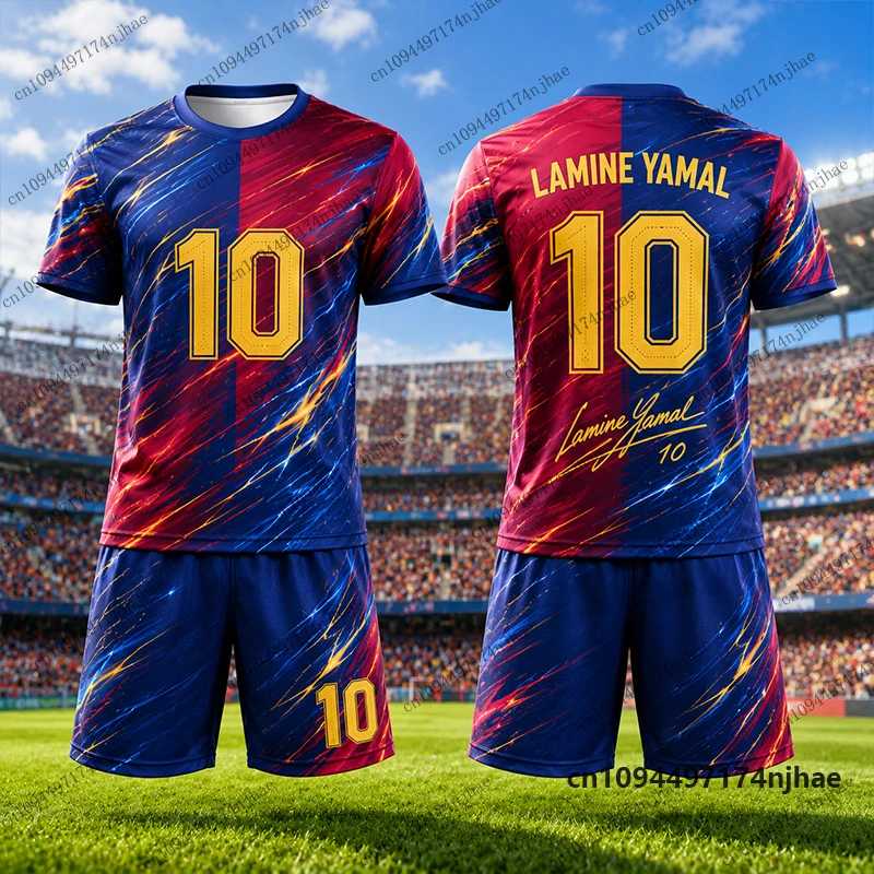 Kinder-Trainingsanzug Spanien Fans Yamal # 10 bedruckte T-Shirts + Shorts Set Fußballtrikot Sportanzug Freizeitkleidung für Kinder/Erwachsene 2-teiliges Outfit – Detail 5