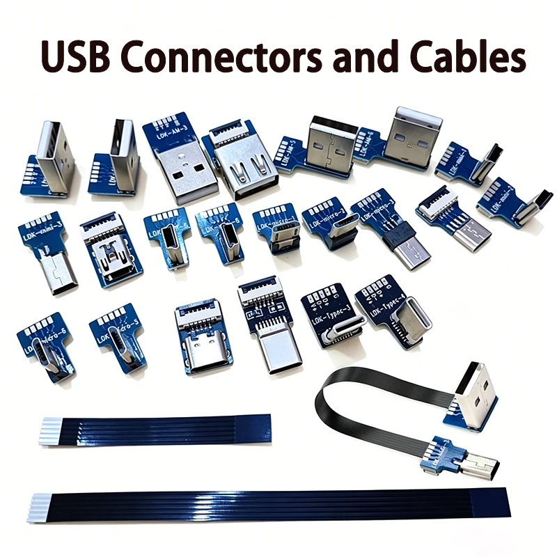 USB Adapter Connector Kit Type-C/Micro USB/Mini USB/USB A Male to Female PCB Converter Board for Data Transfer & Charging