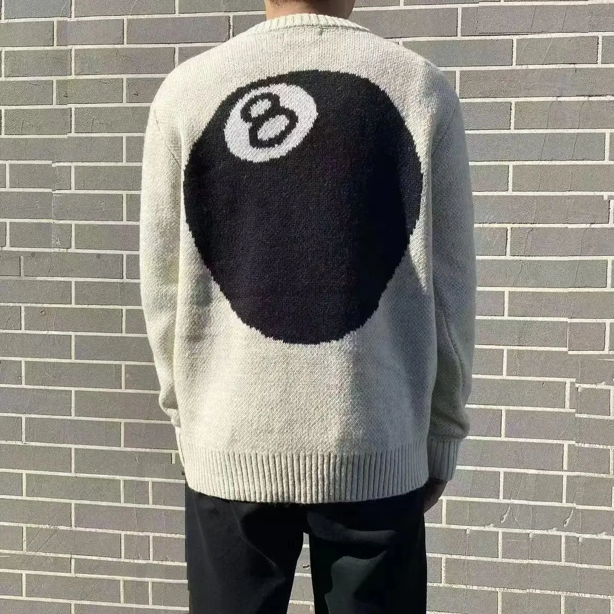 American retro versatile trendy black eight billiards sweater high street fashion pullover American style lazy knitted sweater