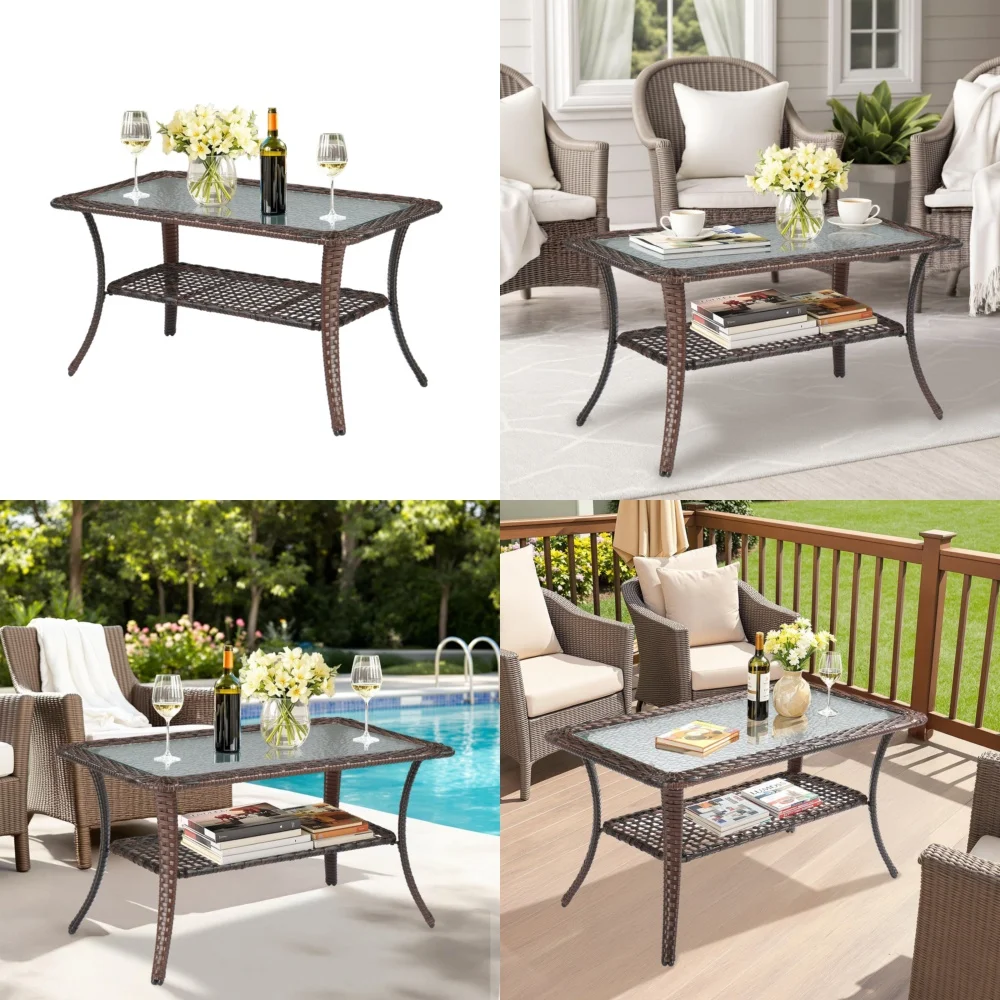 Tables de caféElegante table d'appoint extérieure en osier Table d'appoint en rotin pour patio balcon café bistro utilisation