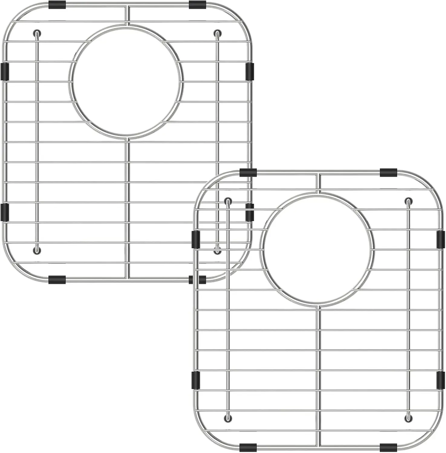 

Bottom of Sink Protector Rack, Stainless Steel 13.2"x11.6" Sink Grid Dish Drying Rack Grate with Rear Drain Hole 2 Pack