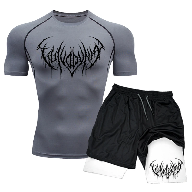 Compressão t-shirt e shorts conjuntos para homens, secagem rápida, Rashguard Jerseys, terno apertado, treino treino, fitness, apertado, corrida, ginásio