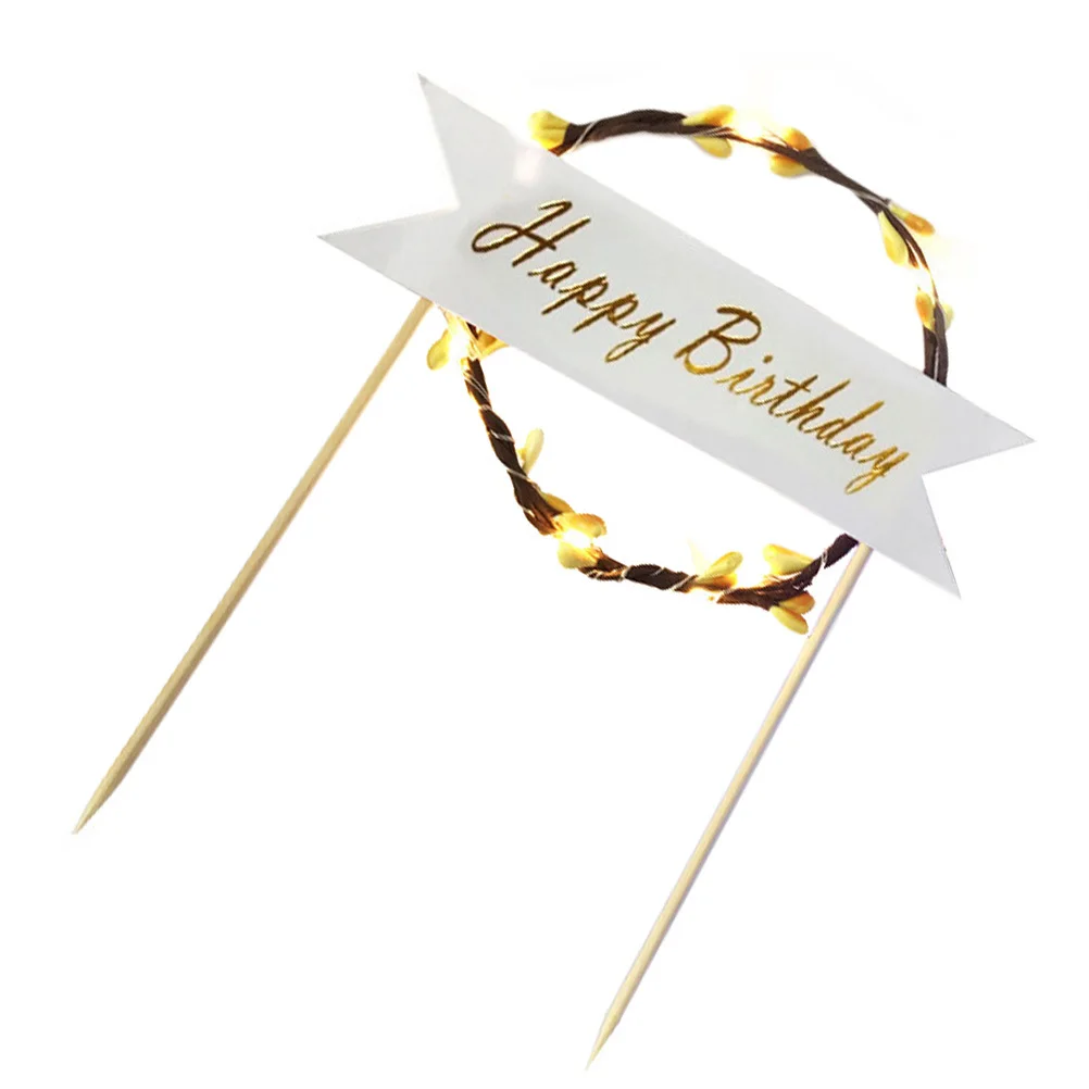 

1Pcs Birthday Cake Topper LED Rattan Garland Romantic Flag Decorative Pick Cupcake Ornament Party Dessert Decoration
