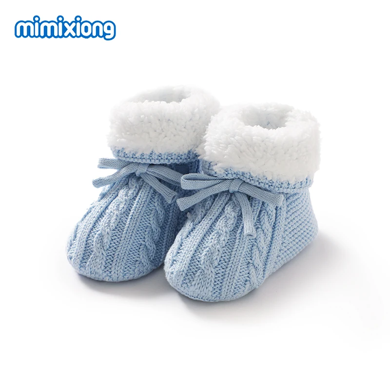 

Winter Baby Girl Boy Shoes Warm Knitted First Walkers for New Born Soft Soled Infant Netural Fleece Prewalker Anti-Slip Footwear