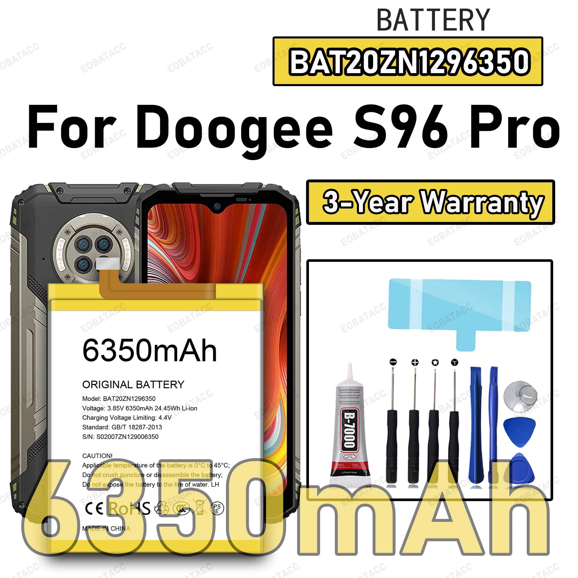 100% New Zero Cycle BAT20ZN1296350 Battery For Doogee S96 Pro Replacement Bateria+Free Tools