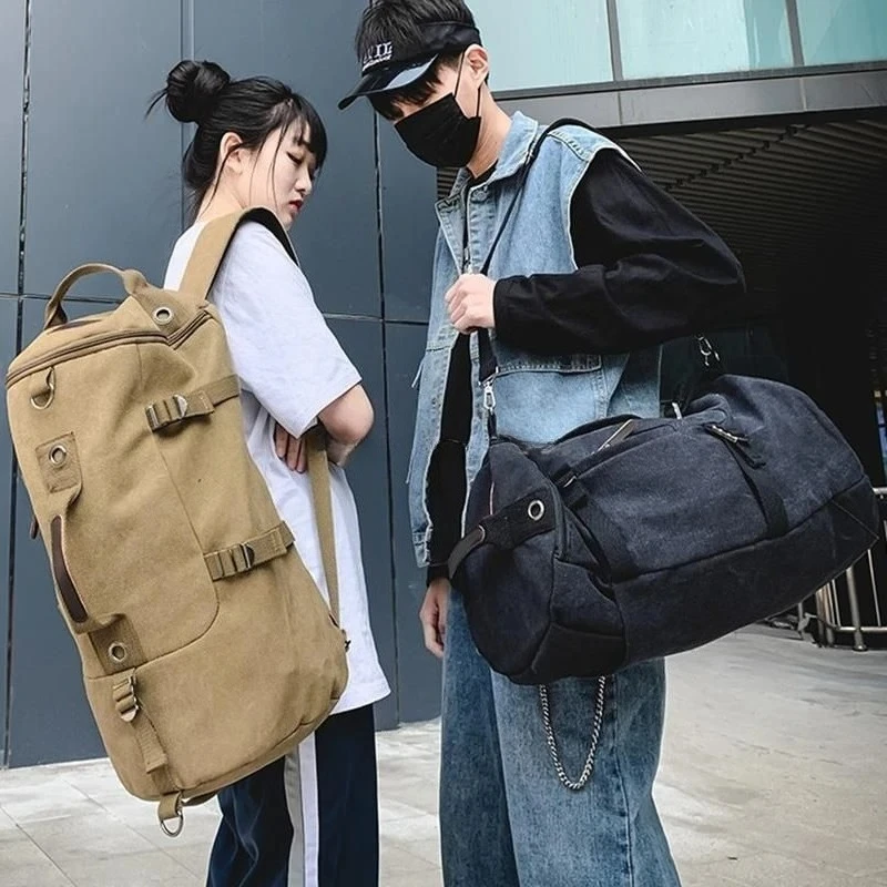 2025 New Women Men Canvas Backpack Travel Mountaineering Bucket Backpack Large Capacity Travel Luggage Hand Bill Shoulder Bag