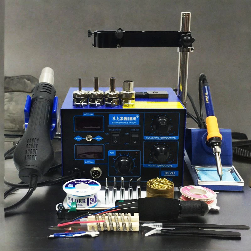 220V Saike 952D Hot Air Gun + Soldering Iron 2in1 Power 750W BGA rework station welding table