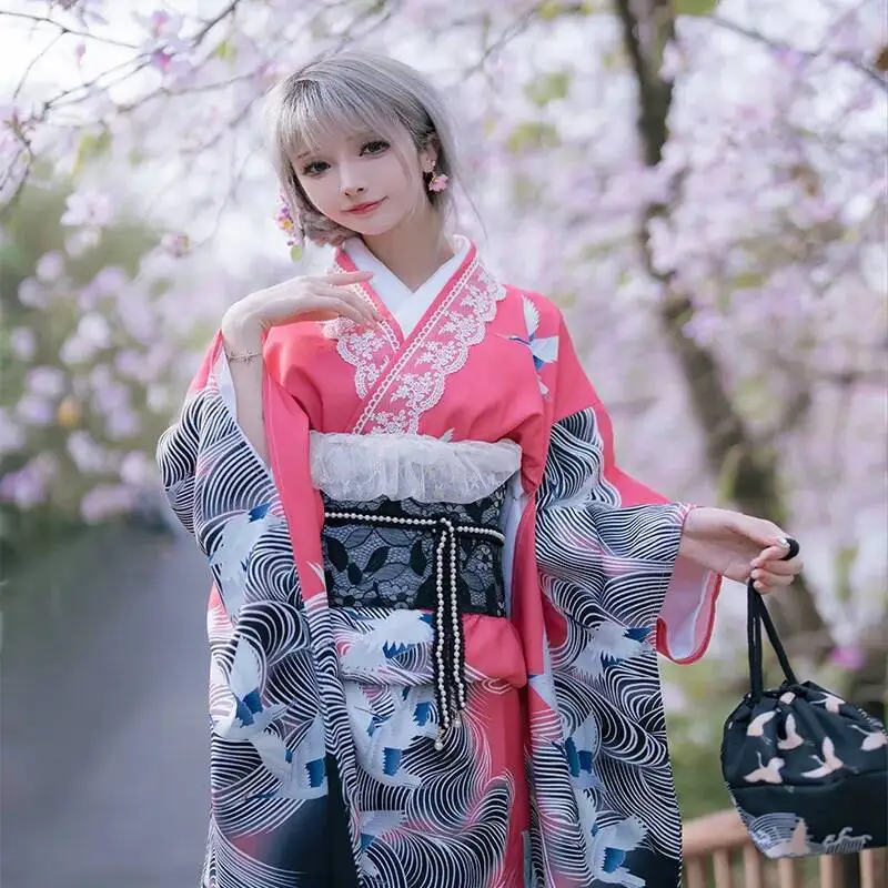 

Женское элегантное японское кимоно, сексуальное юката с Оби, карнавальный костюм, национальная новинка, вечернее платье с цветочным принтом, платье гейши