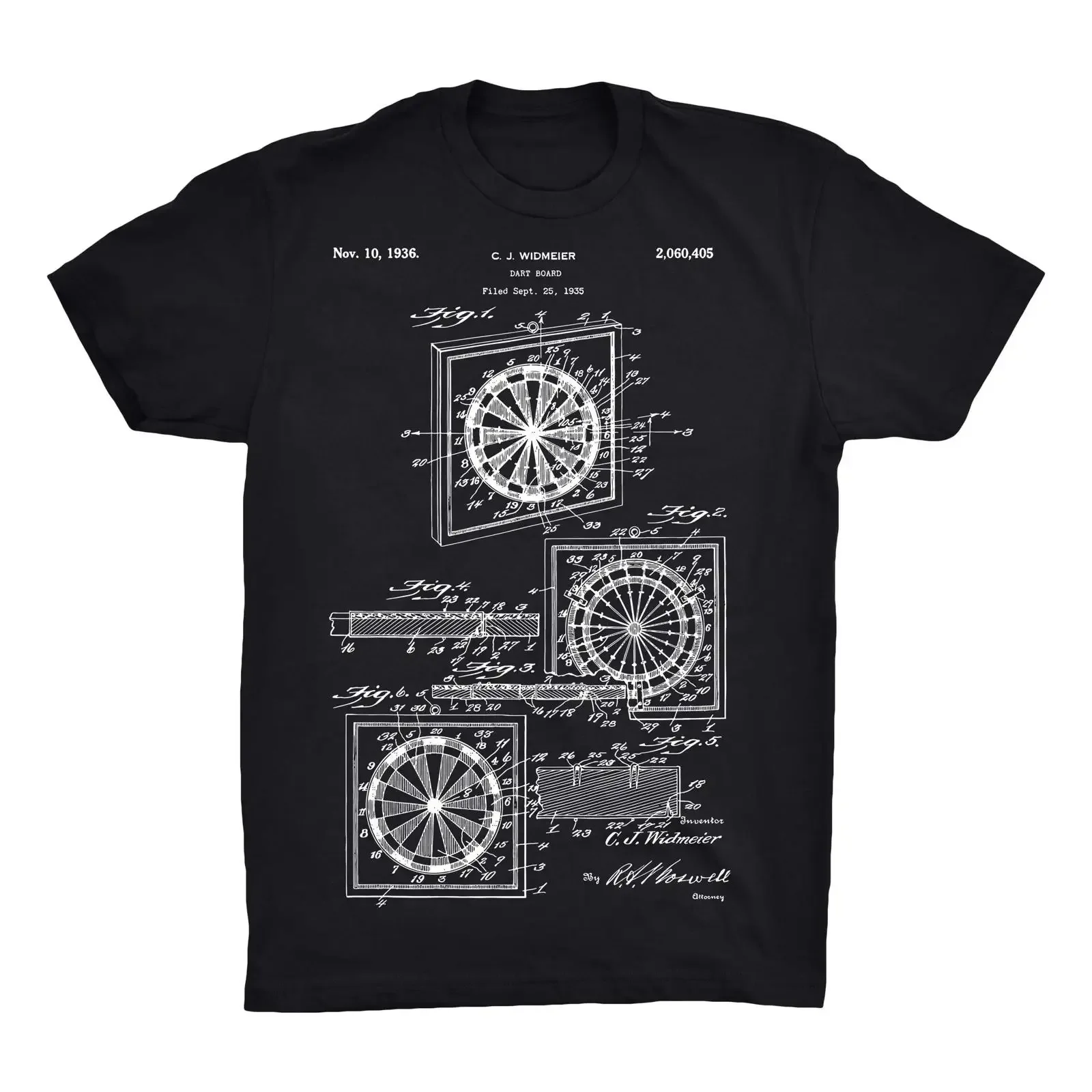 Dartboard Patent T Shirt On Black Red White or Gray 100 Soft Premium Cotton and Comfy vintage Washed Stylish Unisex streetwear