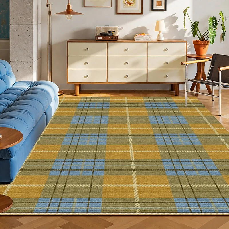 Living Room Carpet Stain-resistant Wear-resistant Floor Mat Minimalist Color-block Plaid Rug Large Size Home Decor Rugs Alfombra