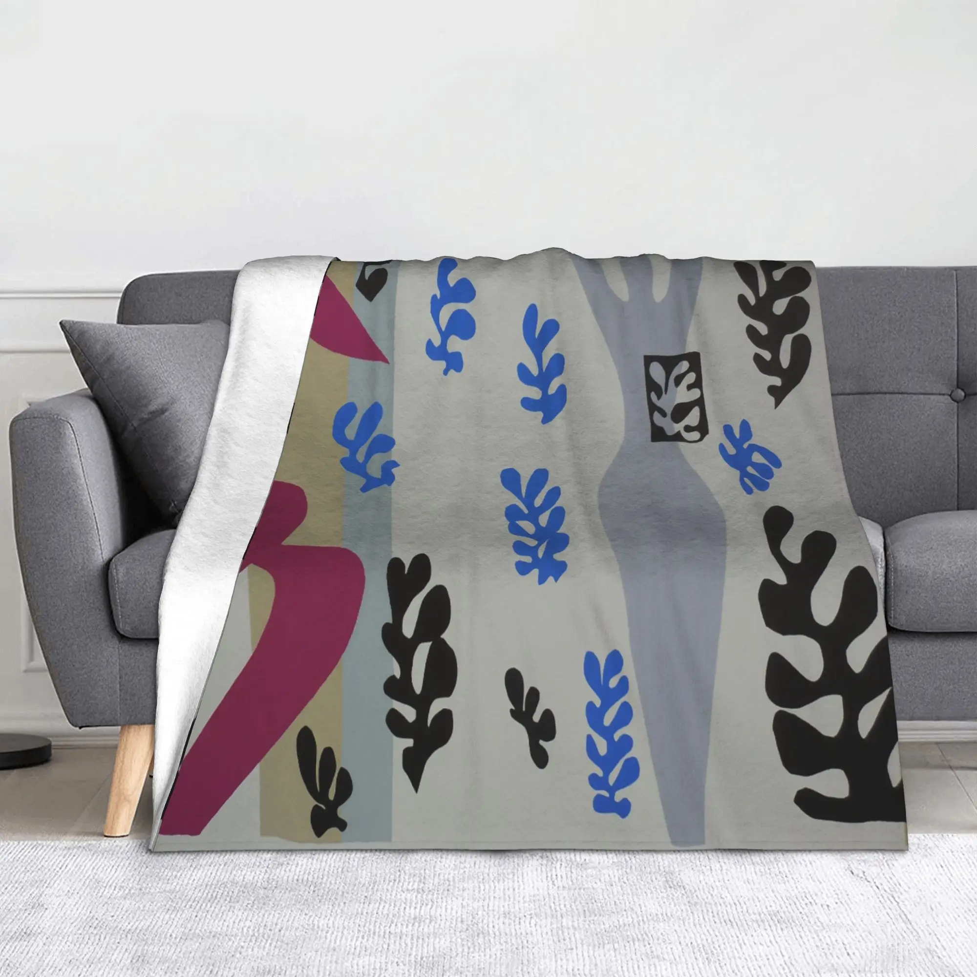 

Henri Matisse Style Wool Blankets Nordic Algae Funny Throw Blankets for Home 150*125cm Plush Thin Quilt