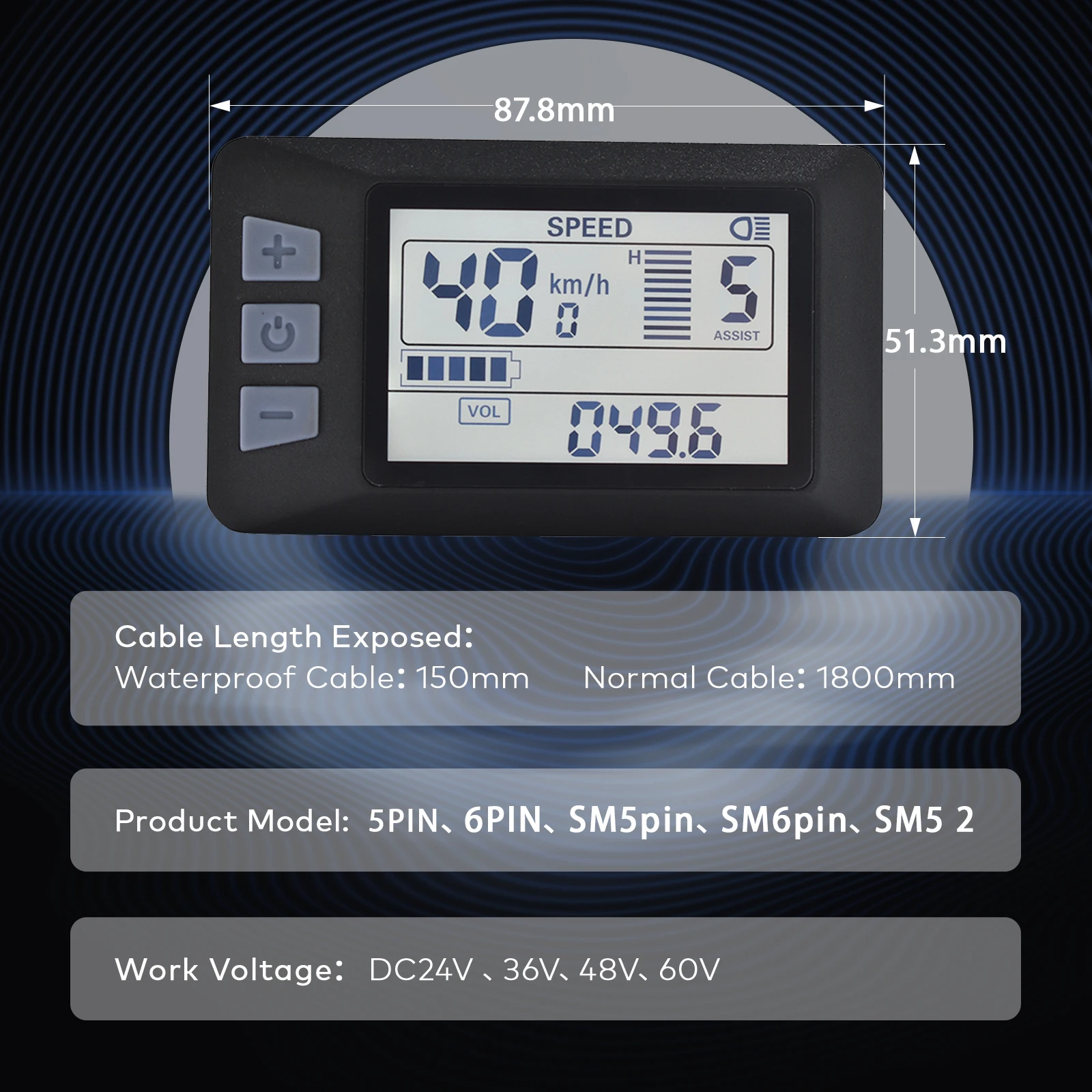 [Haytrix-US] Electric Cycle P3H LCD Display Meter 24V 36V 48V Control Panel with Water Resistant Plug Electric Cycle LCD Display